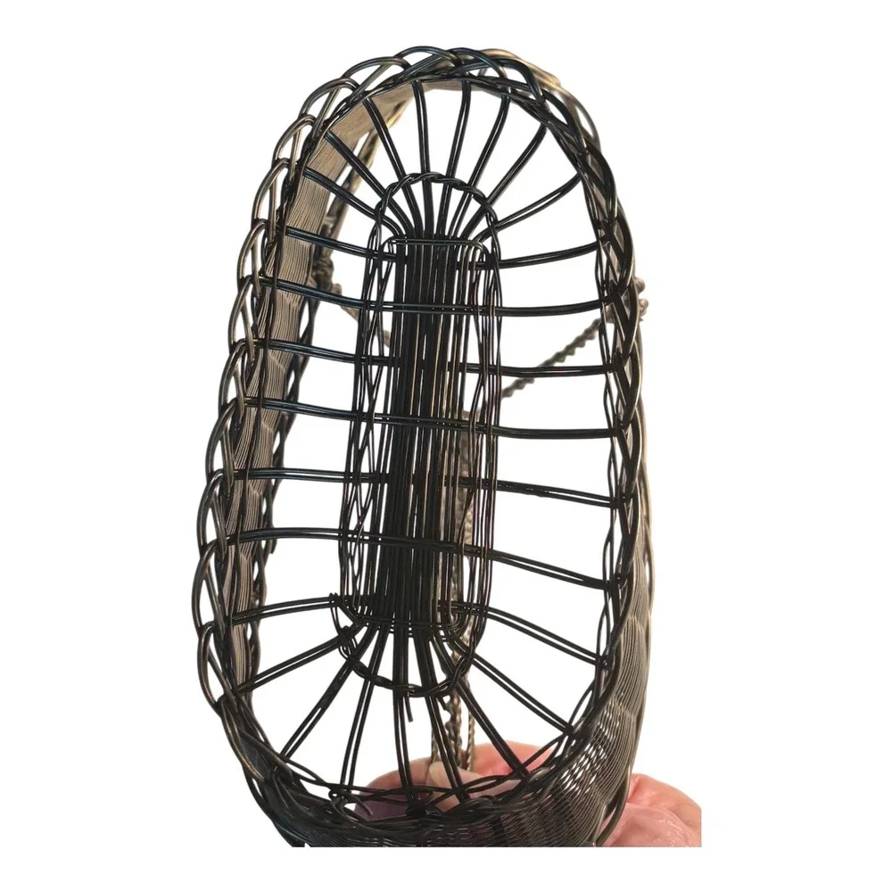 Vintage Silver Woven Wire Wine Bottle Cradle Basket Braided Handle Holder